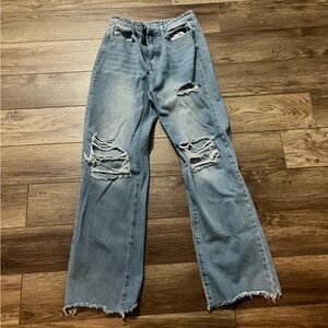 SHEIN Light Blue Distressed Boyfriend Jeans